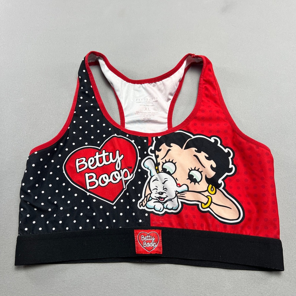 Fleischer Studios Betty Boop Sports Bra Womens XL Red Black Polka Dot Racerback